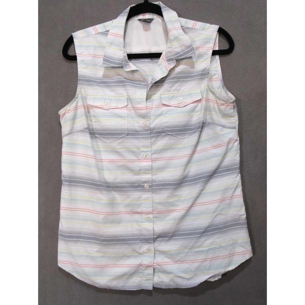 Eddie Bauer Womens Sleeveless Button Front Striped Shirt D1758196 White Medium